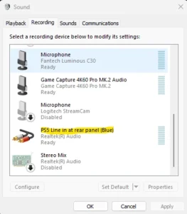 PC Linein Settings